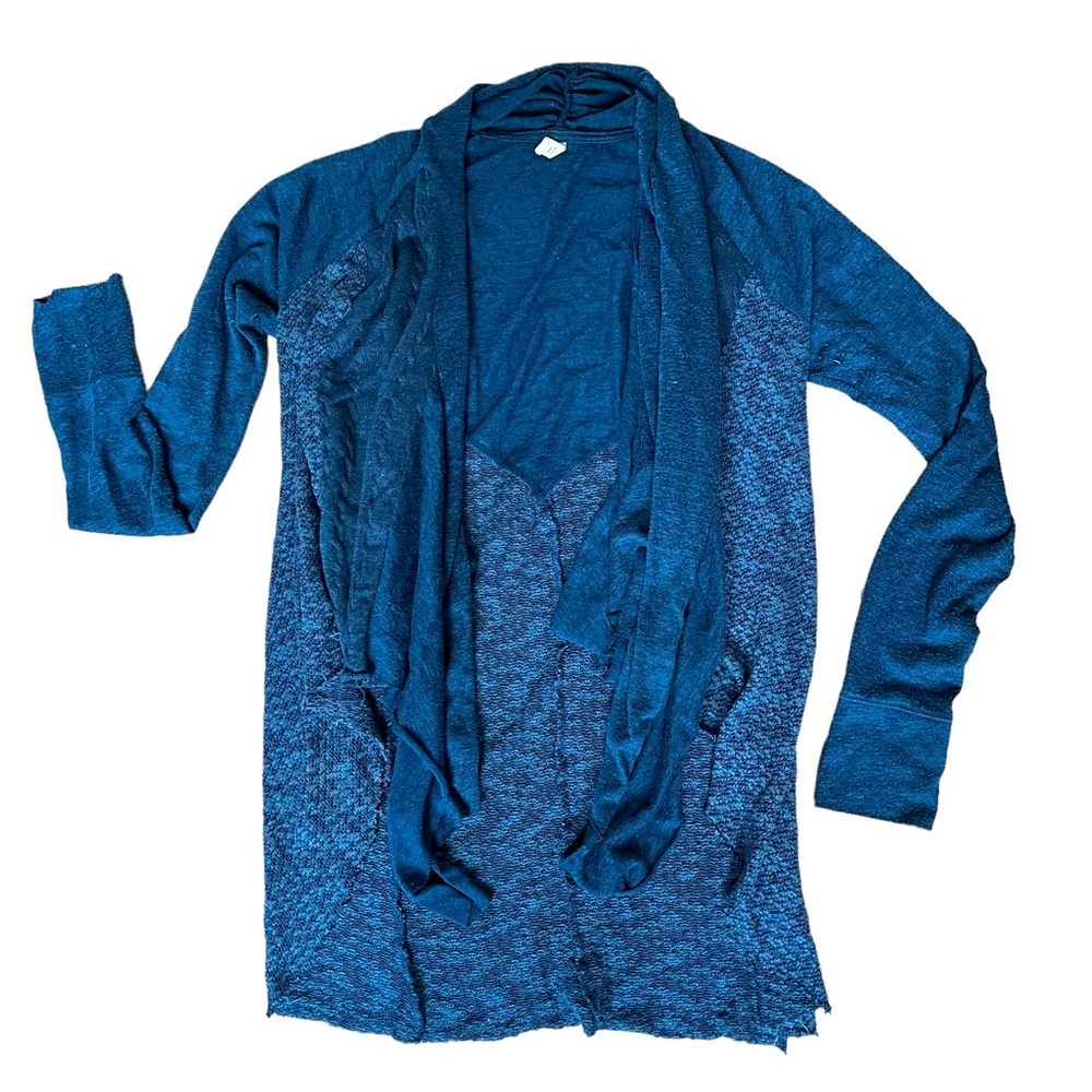 Anthropologie TINY Teal Blue Jewel Tone Draped Open Front Cardigan S